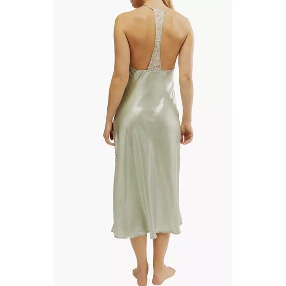 💕FREE PEOPLE💕 Sunset Shimmer Satin Midi Slipdress ~ Light Green Medium NWT - Picture 4 of 14